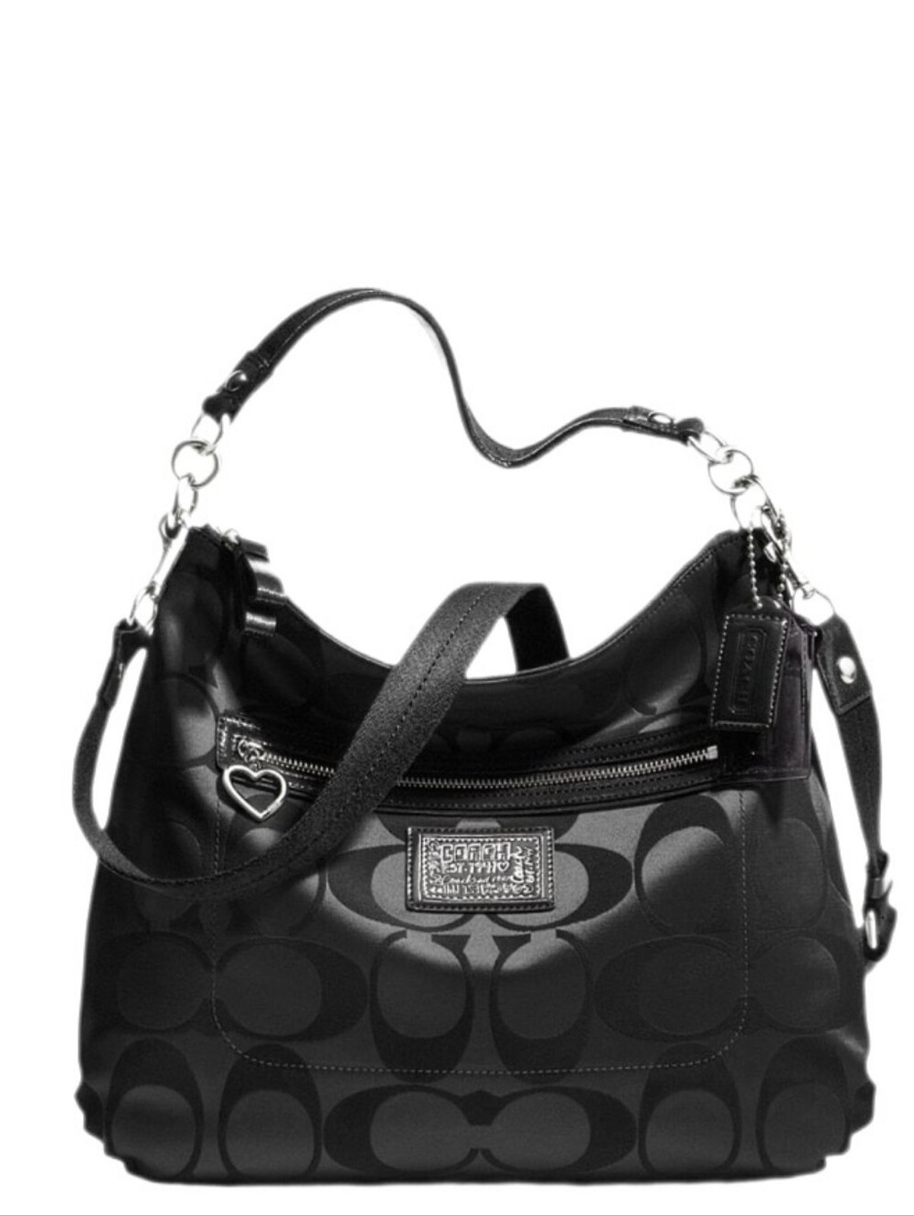 🆕 2012 Coach Poppy Daisy Black Signature Sateen Satchel Hobo Shoulder Bag